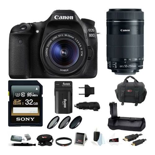 Canon EOS 80D DSLR Camera W/ 18-55mm Lens & 55-250 Lenses Kit