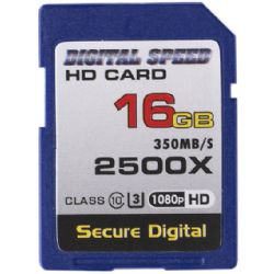 Digital Speed 2500X 16GB Professional High Speed Mach III 350MB/s Error Free (SDHC) HD Memory Card Class 10